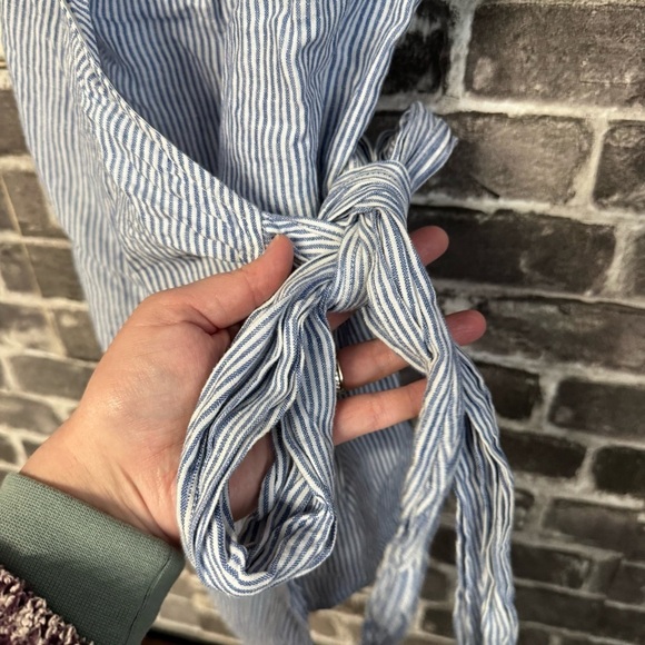 Reformation Angela Linen Wrap Cami Mini Dress Blue Striped Bow Tie - Picture 7 of 11